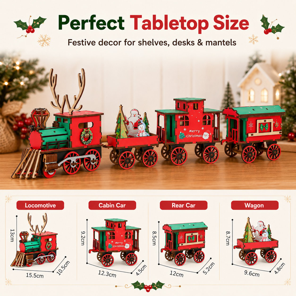 🎄ULTIMO GIORNO: SCONTO DEL 50% – Set di trenino natalizio fai da te in legno – Puzzle da assemblare in 3D