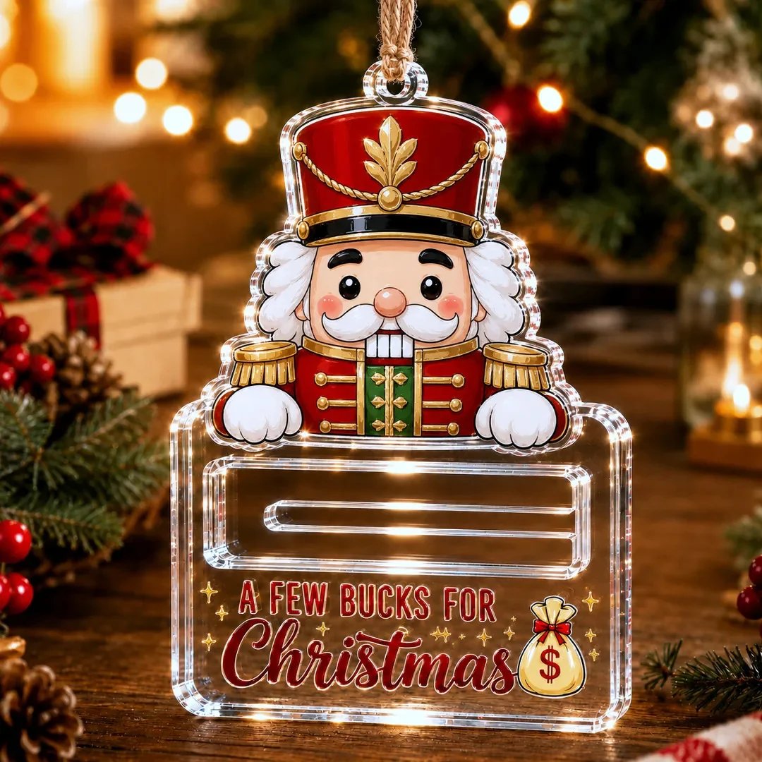 🎄Decorazione natalizia trasparente per contenere contanti | Acrilico trasparente di alta qualità con dettagli festivi, fessura nascosta per i contanti e cordino per appenderla incluso 💵✨
