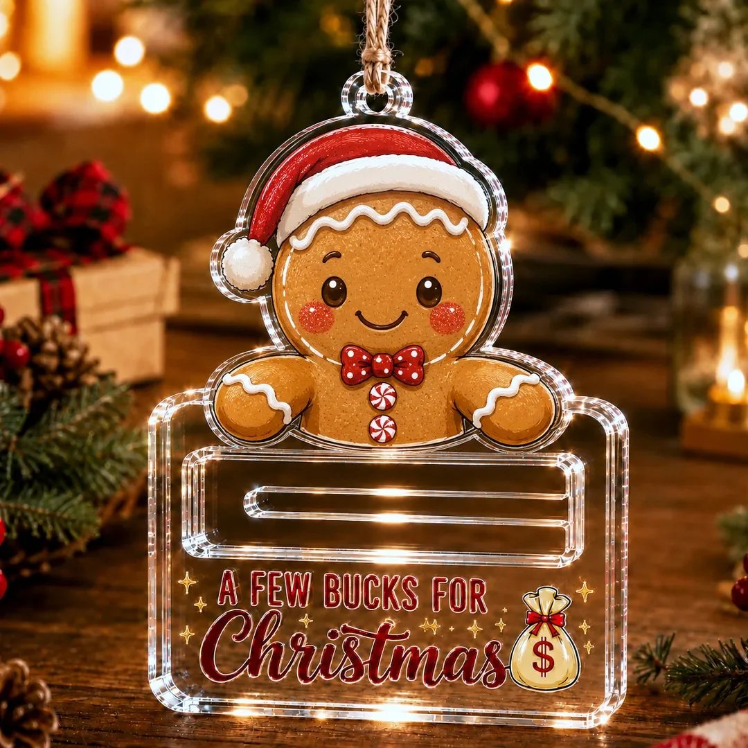 🎄Decorazione natalizia trasparente per contenere contanti | Acrilico trasparente di alta qualità con dettagli festivi, fessura nascosta per i contanti e cordino per appenderla incluso 💵✨