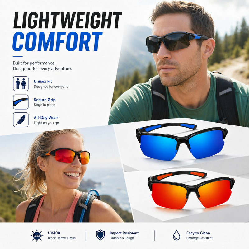 Occhiali sportivi polarizzati UV400 – Occhiali unisex per attività all'aperto e guida