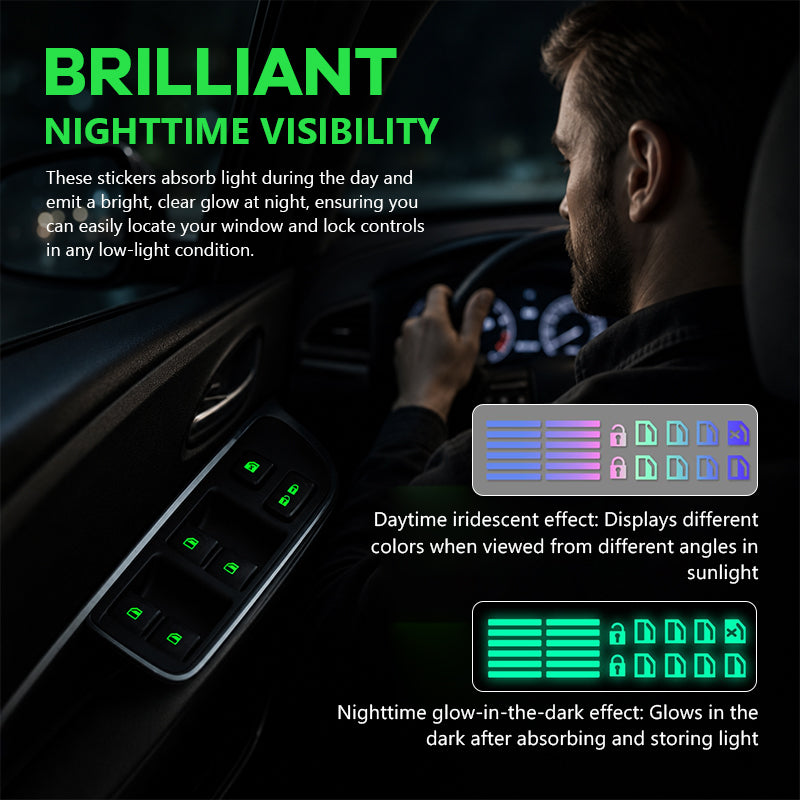 💡Adesivi luminescenti per l'interruttore dell'alzacristalli dell'auto – Adesivi di segnalazione colorati che si illuminano al bui