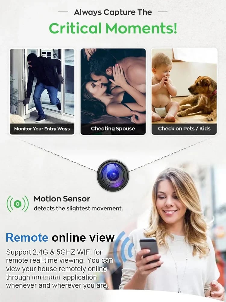 📸 Mini telecamera wireless 1080P delle dimensioni di una moneta, installabile ovunque, monitoraggio remoto in tempo reale tramite smartphone.