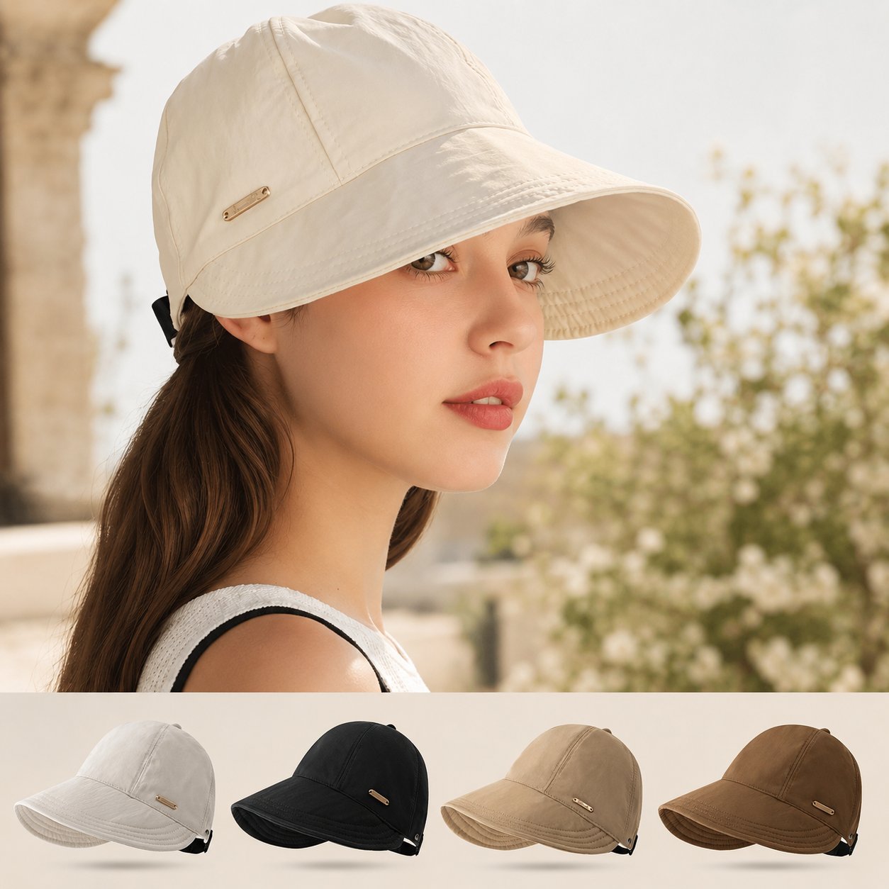 Rimani all'ombra e al fresco nelle giornate di sole - Cappello da sole a tesa larga, perfetto per chi porta la coda di cavallo