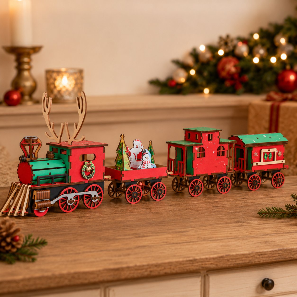 🎄ULTIMO GIORNO: SCONTO DEL 50% – Set di trenino natalizio fai da te in legno – Puzzle da assemblare in 3D