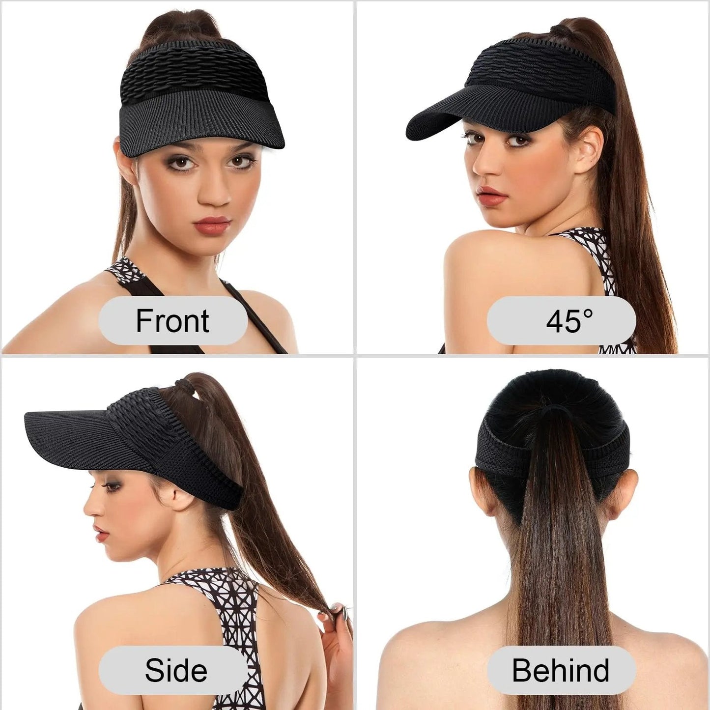 Confezione da 2 cappellini con visiera parasole da donna con coda alta
