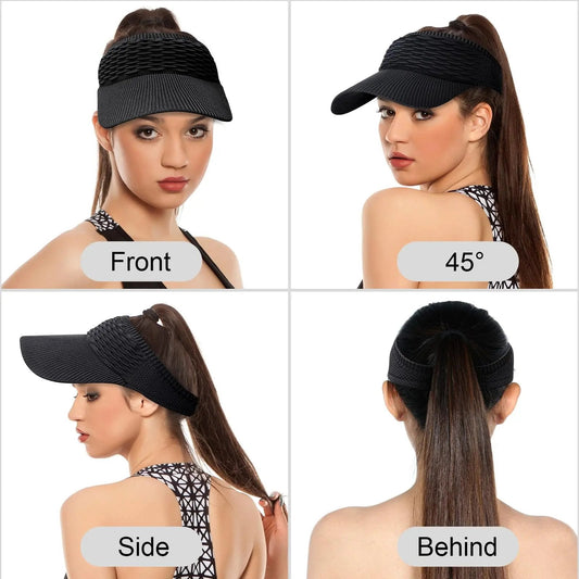 Confezione da 2 cappellini con visiera parasole da donna con coda alta