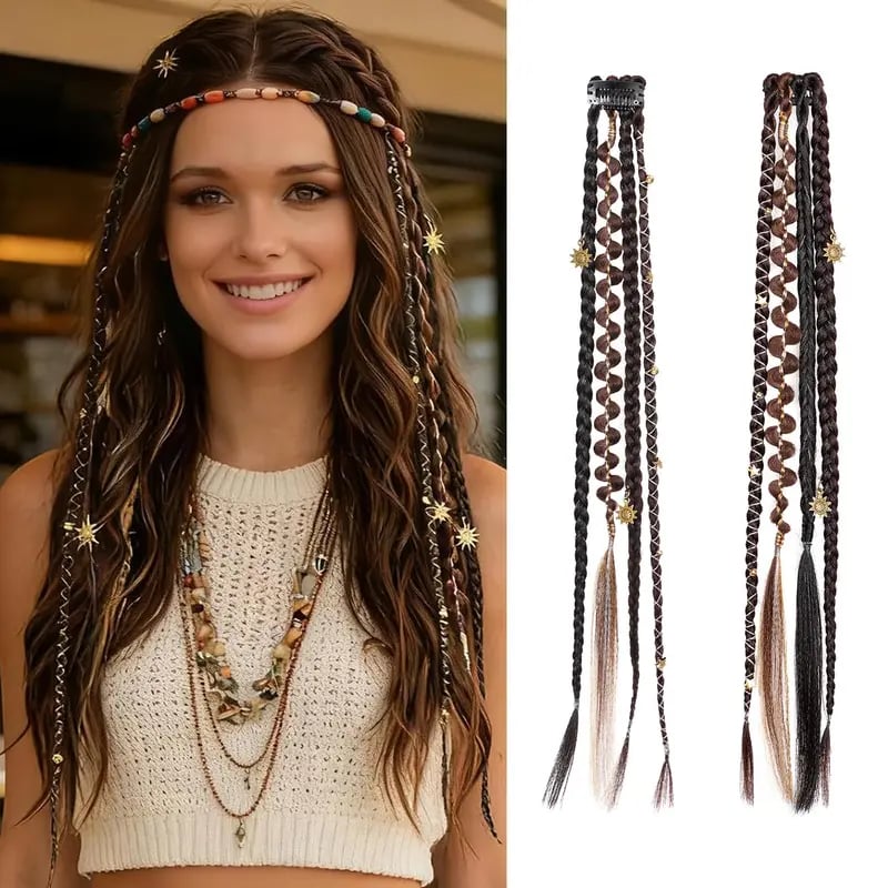 🌿🎨 Trecce boho intrecciate con perline, da applicare con clip – Un modo semplice per trasformare la tua acconciatura, perfette per i festival e per tutti i giorni (✨2 pezzi