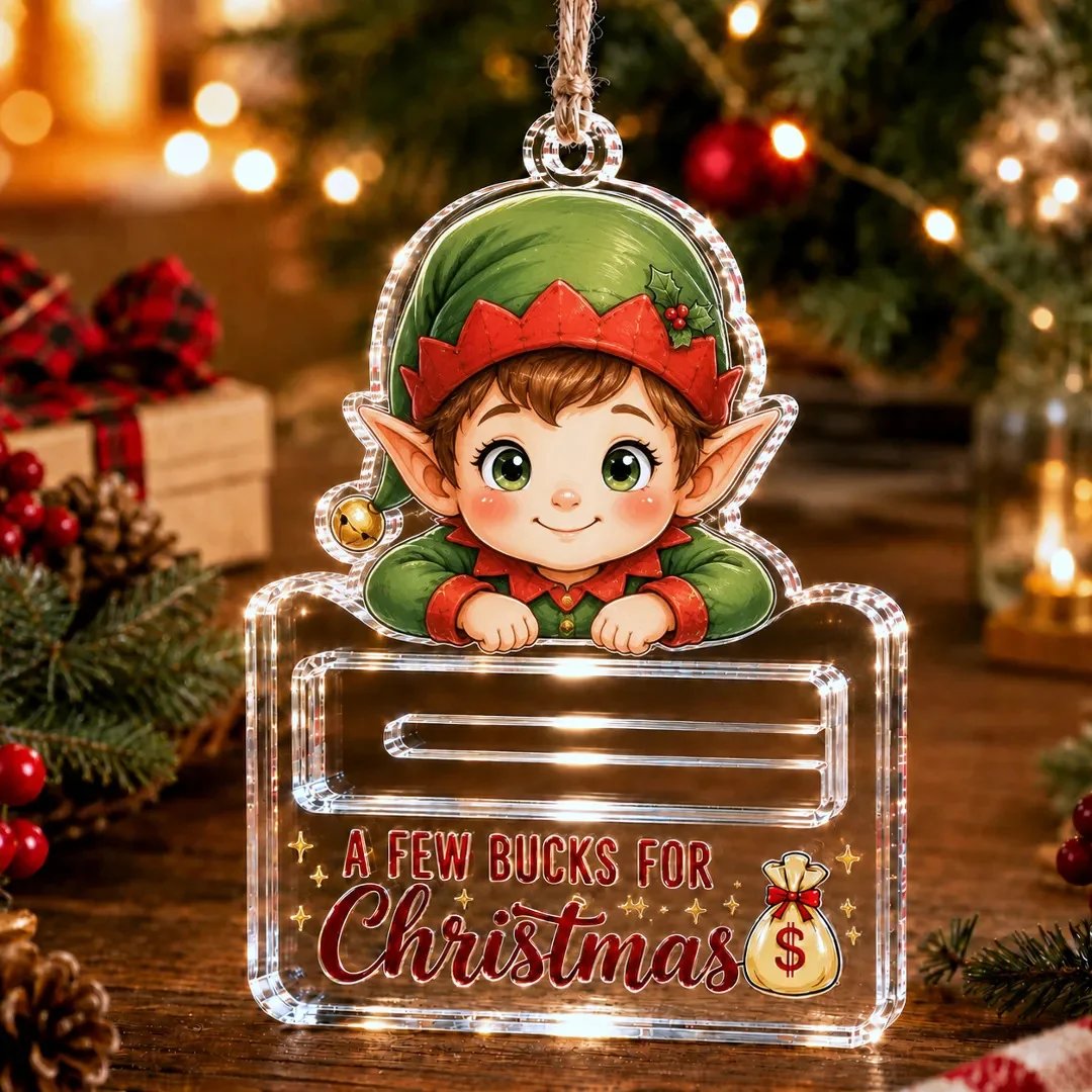 🎄Decorazione natalizia trasparente per contenere contanti | Acrilico trasparente di alta qualità con dettagli festivi, fessura nascosta per i contanti e cordino per appenderla incluso 💵✨