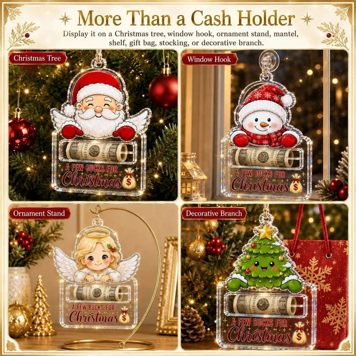 🎄Decorazione natalizia trasparente per contenere contanti | Acrilico trasparente di alta qualità con dettagli festivi, fessura nascosta per i contanti e cordino per appenderla incluso 💵✨