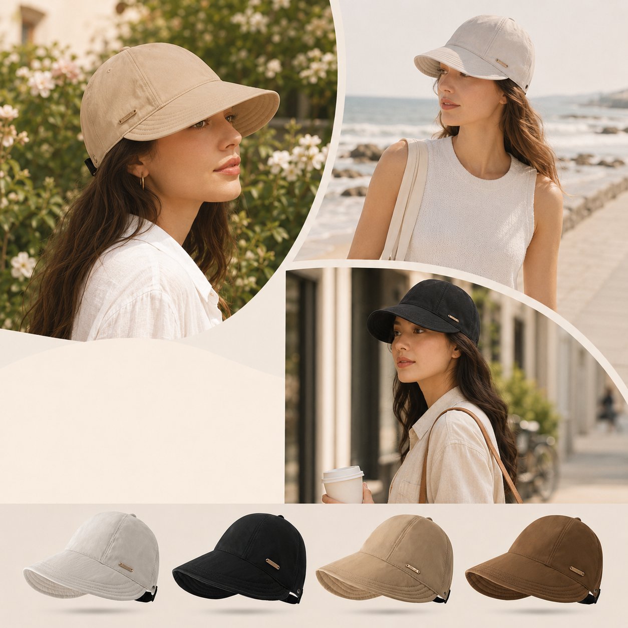 Rimani all'ombra e al fresco nelle giornate di sole - Cappello da sole a tesa larga, perfetto per chi porta la coda di cavallo