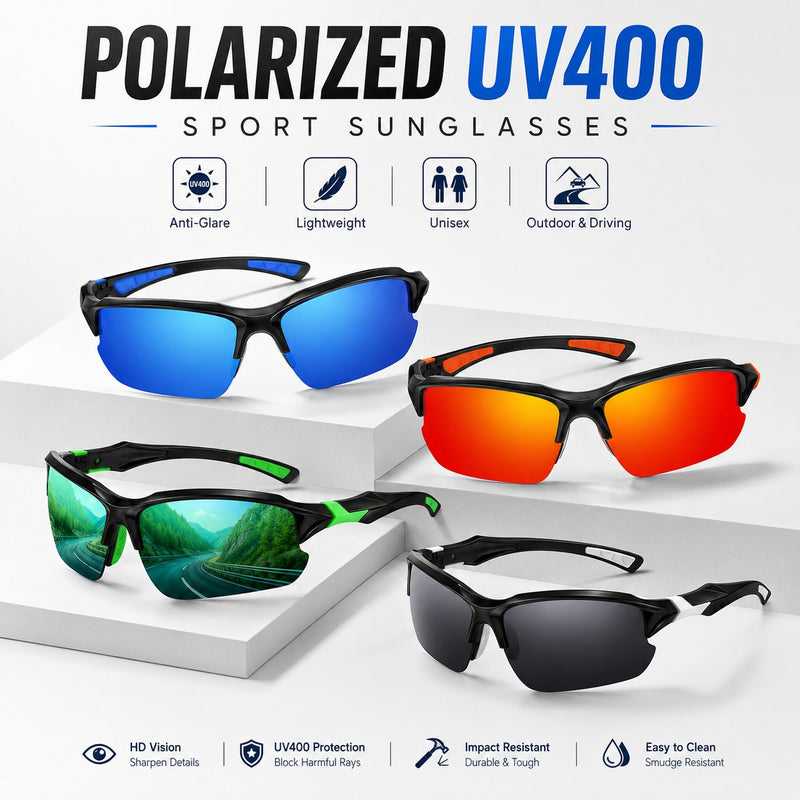 Occhiali sportivi polarizzati UV400 – Occhiali unisex per attività all'aperto e guida