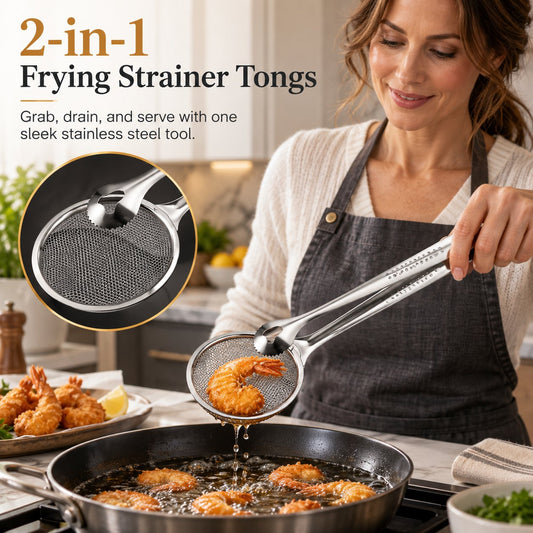 Clip con filtro 2 in 1 per frittura in olio, pinze da cucina con colino per cibi fritti 🍳