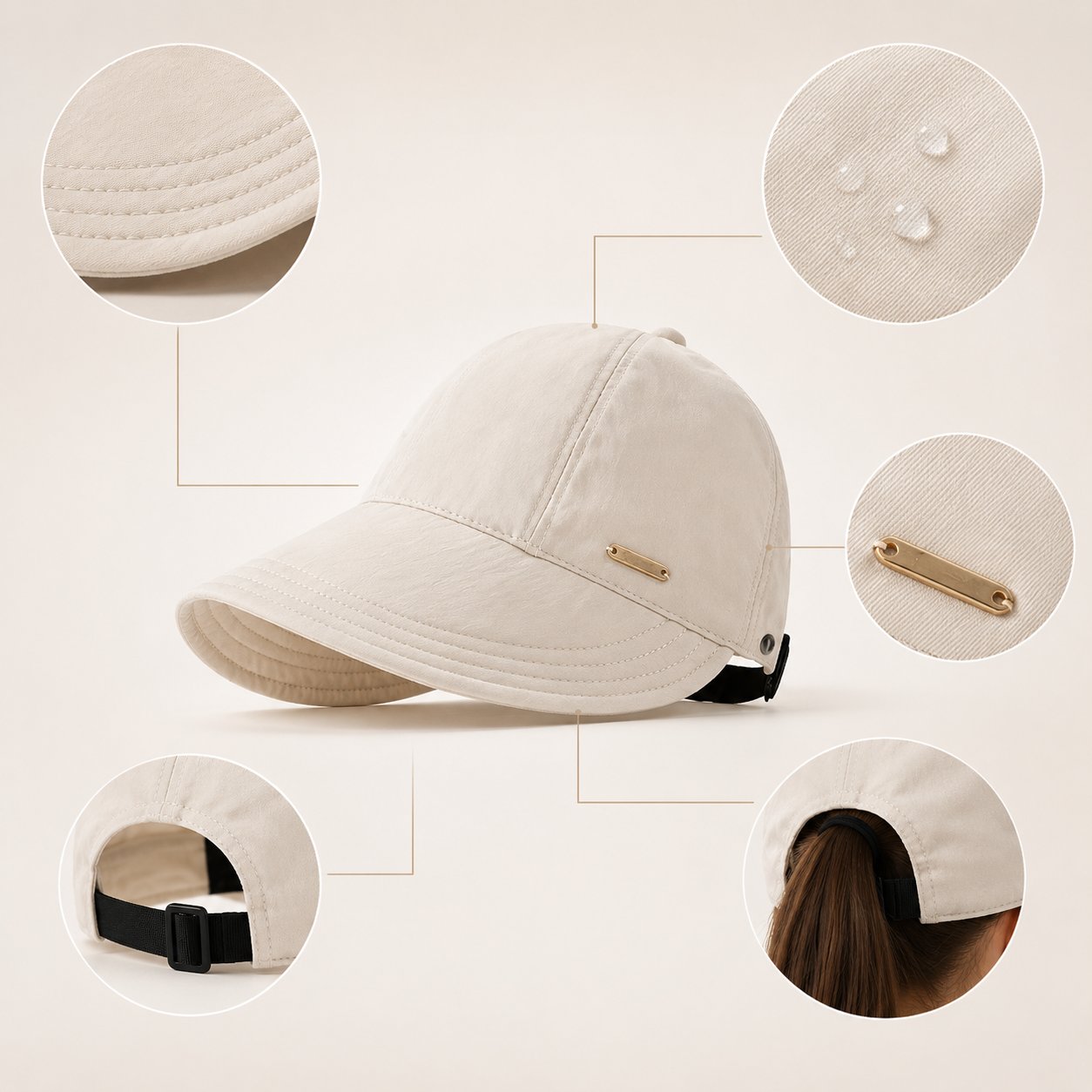 Rimani all'ombra e al fresco nelle giornate di sole - Cappello da sole a tesa larga, perfetto per chi porta la coda di cavallo