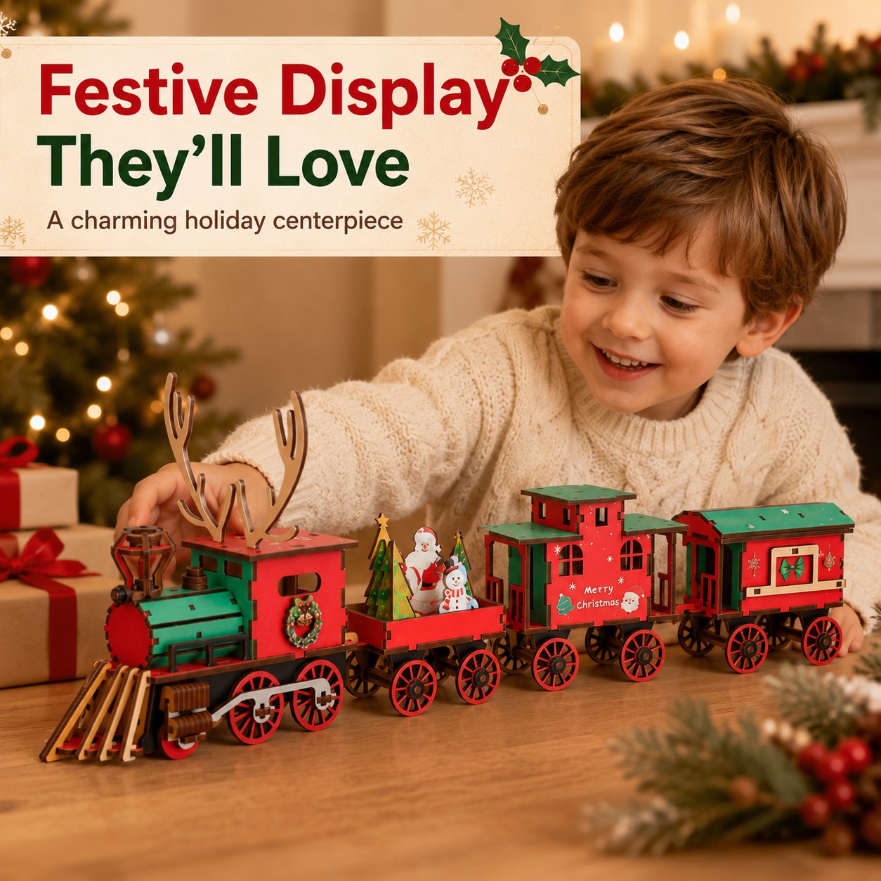 🎄ULTIMO GIORNO: SCONTO DEL 50% – Set di trenino natalizio fai da te in legno – Puzzle da assemblare in 3D