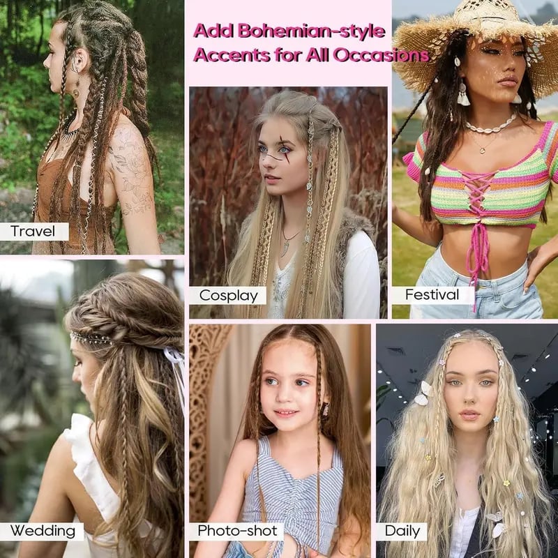 🌿🎨 Trecce boho intrecciate con perline, da applicare con clip – Un modo semplice per trasformare la tua acconciatura, perfette per i festival e per tutti i giorni (✨2 pezzi