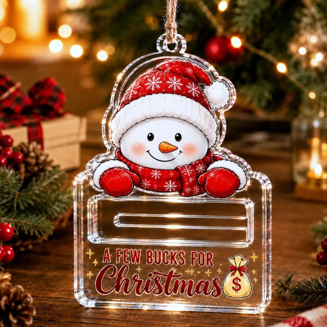 🎄Decorazione natalizia trasparente per contenere contanti | Acrilico trasparente di alta qualità con dettagli festivi, fessura nascosta per i contanti e cordino per appenderla incluso 💵✨