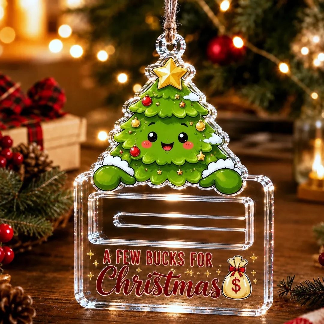 🎄Decorazione natalizia trasparente per contenere contanti | Acrilico trasparente di alta qualità con dettagli festivi, fessura nascosta per i contanti e cordino per appenderla incluso 💵✨
