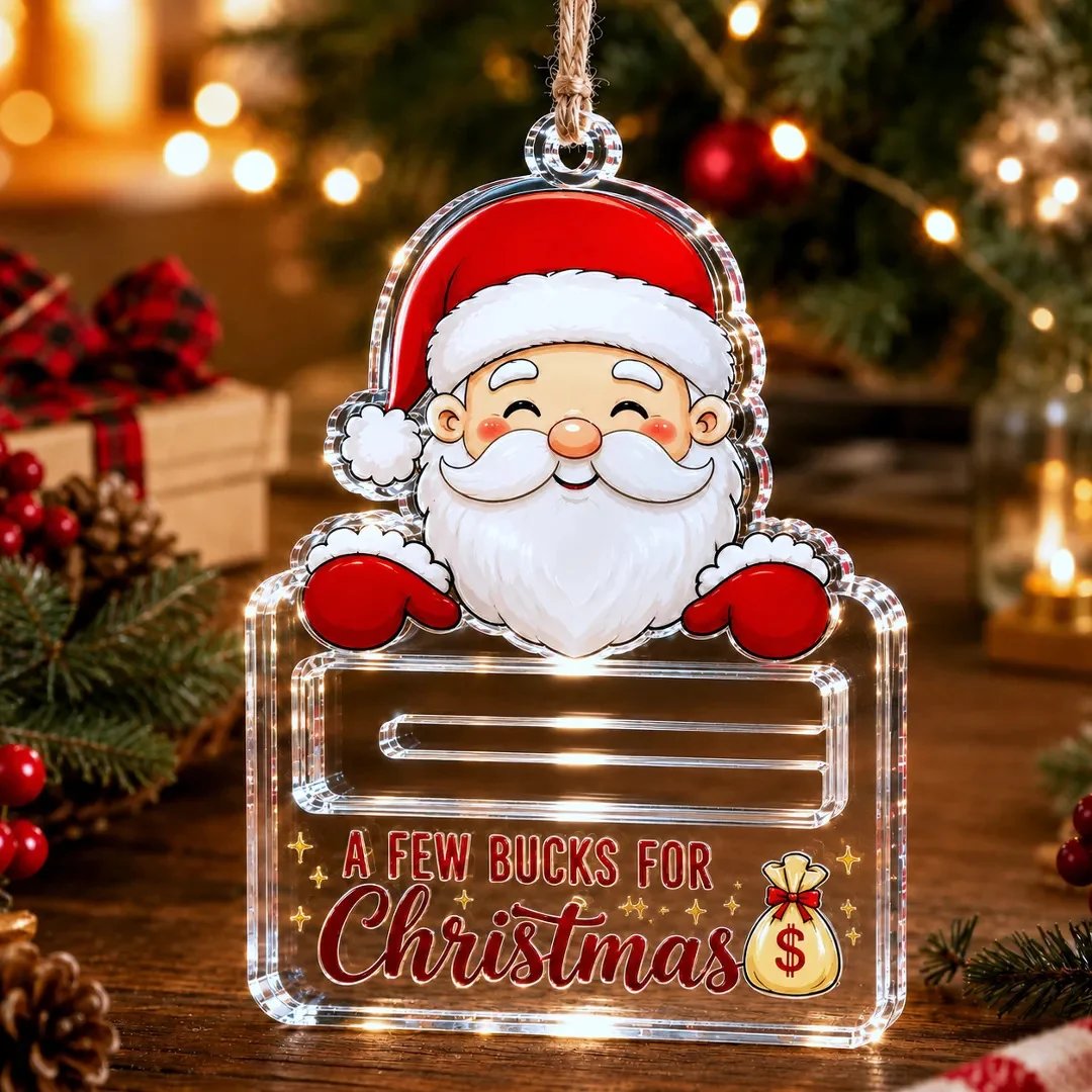 🎄Decorazione natalizia trasparente per contenere contanti | Acrilico trasparente di alta qualità con dettagli festivi, fessura nascosta per i contanti e cordino per appenderla incluso 💵✨