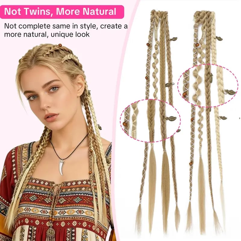 🌿🎨 Trecce boho intrecciate con perline, da applicare con clip – Un modo semplice per trasformare la tua acconciatura, perfette per i festival e per tutti i giorni (✨2 pezzi
