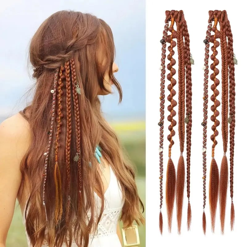 🌿🎨 Trecce boho intrecciate con perline, da applicare con clip – Un modo semplice per trasformare la tua acconciatura, perfette per i festival e per tutti i giorni (✨2 pezzi