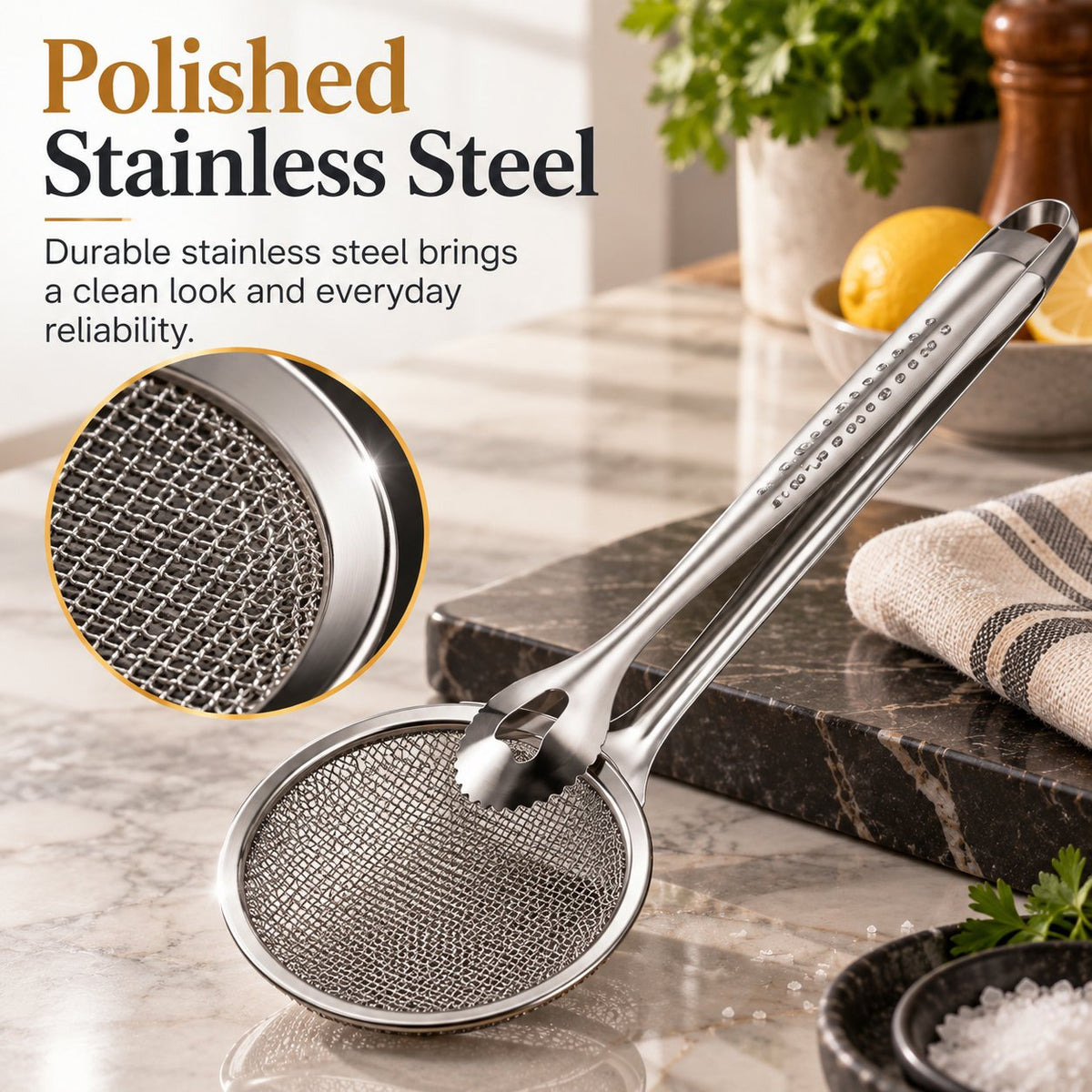 Clip con filtro 2 in 1 per frittura in olio, pinze da cucina con colino per cibi fritti 🍳