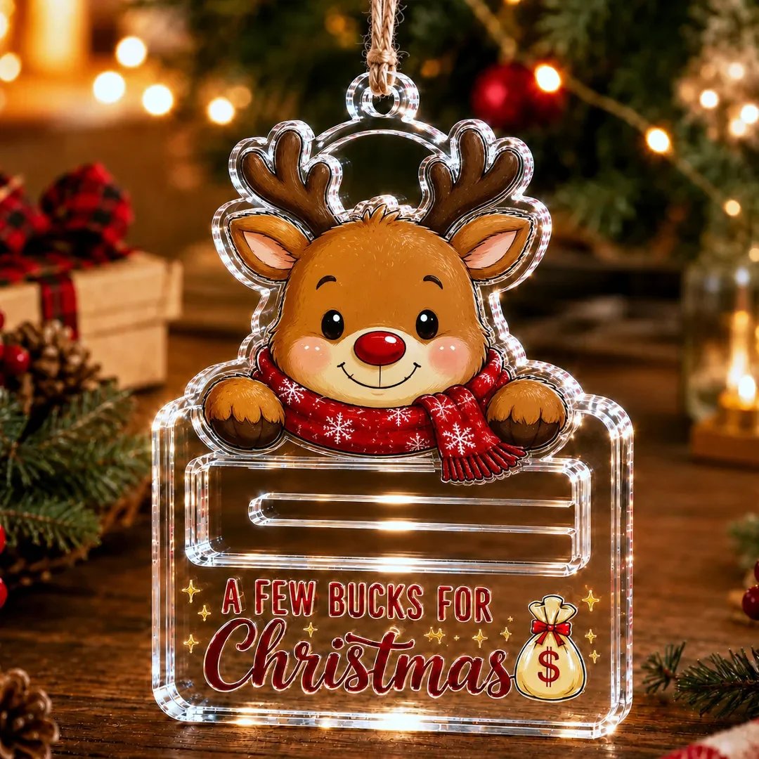🎄Decorazione natalizia trasparente per contenere contanti | Acrilico trasparente di alta qualità con dettagli festivi, fessura nascosta per i contanti e cordino per appenderla incluso 💵✨