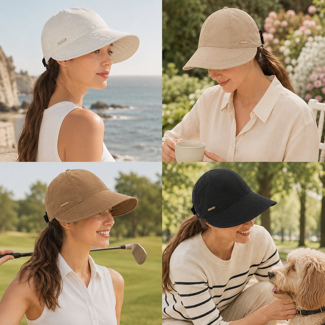Rimani all'ombra e al fresco nelle giornate di sole - Cappello da sole a tesa larga, perfetto per chi porta la coda di cavallo