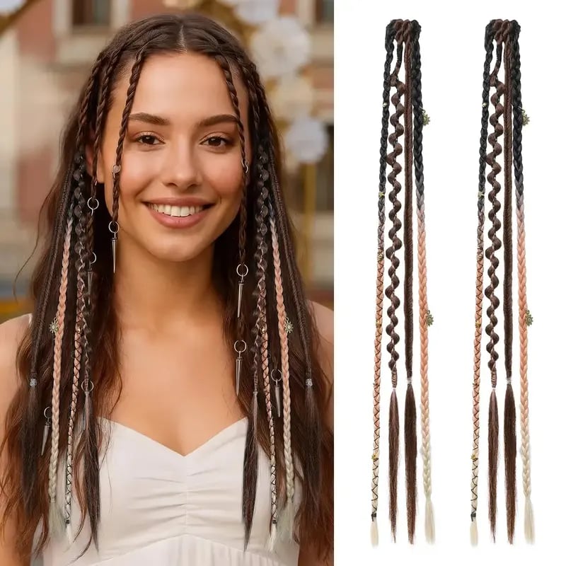 🌿🎨 Trecce boho intrecciate con perline, da applicare con clip – Un modo semplice per trasformare la tua acconciatura, perfette per i festival e per tutti i giorni (✨2 pezzi