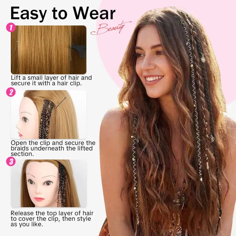 🌿🎨 Trecce boho intrecciate con perline, da applicare con clip – Un modo semplice per trasformare la tua acconciatura, perfette per i festival e per tutti i giorni (✨2 pezzi