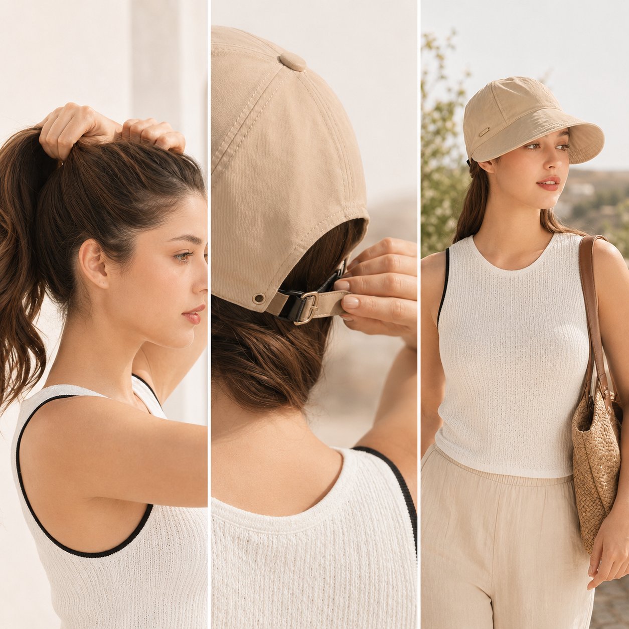 Rimani all'ombra e al fresco nelle giornate di sole - Cappello da sole a tesa larga, perfetto per chi porta la coda di cavallo