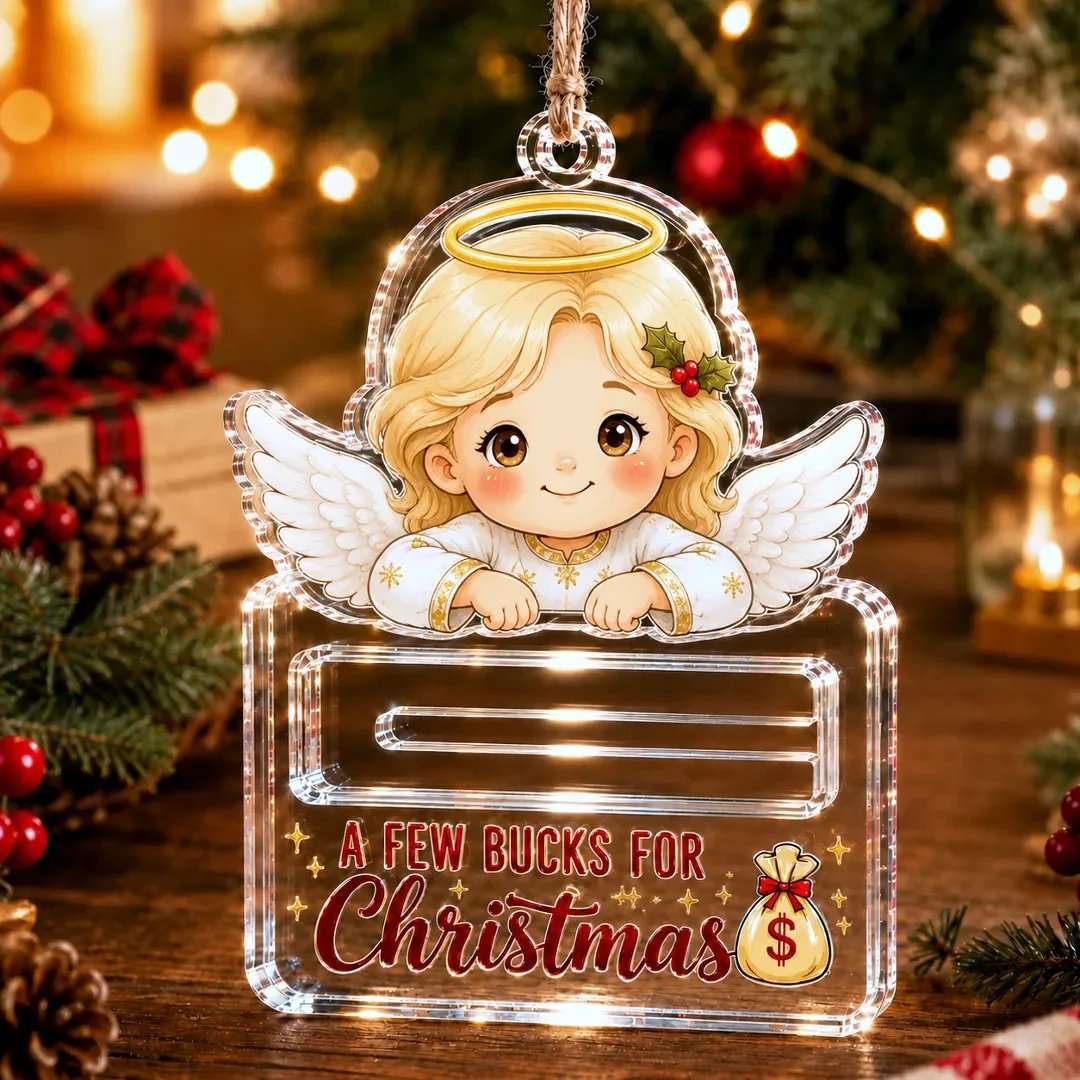 🎄Decorazione natalizia trasparente per contenere contanti | Acrilico trasparente di alta qualità con dettagli festivi, fessura nascosta per i contanti e cordino per appenderla incluso 💵✨